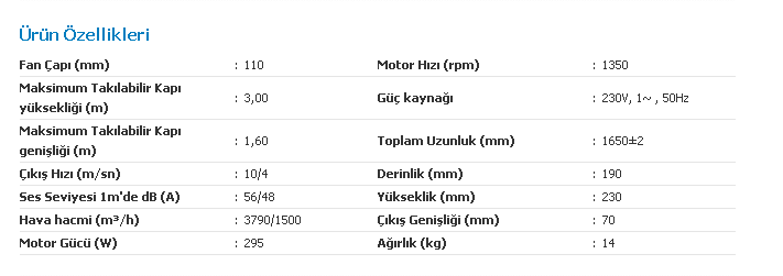 olefini hava perdesi özellikleri